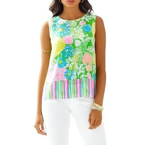 Lilly Pulitzer Iona Shell Silk Sleeveless Blouse Hibiscus Stroll NWT Small